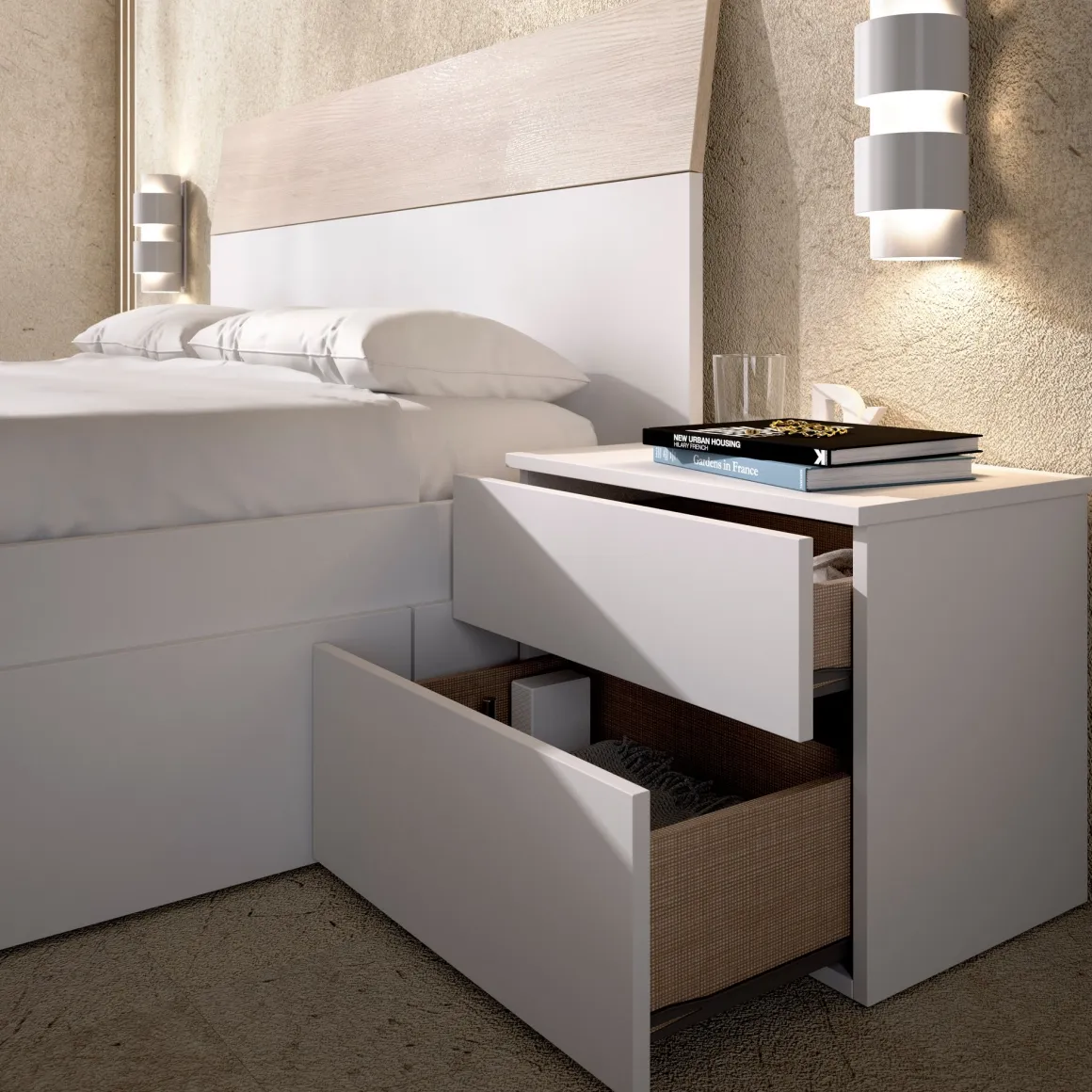 Testiera letto Acros, 161x4h100 cm, Bianco e Rovere