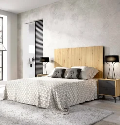 Camera Da Letto > Dmora Testiera letto Alaca, 244x37h127 cm, Rovere e Antracite Nero, Nero Antracite