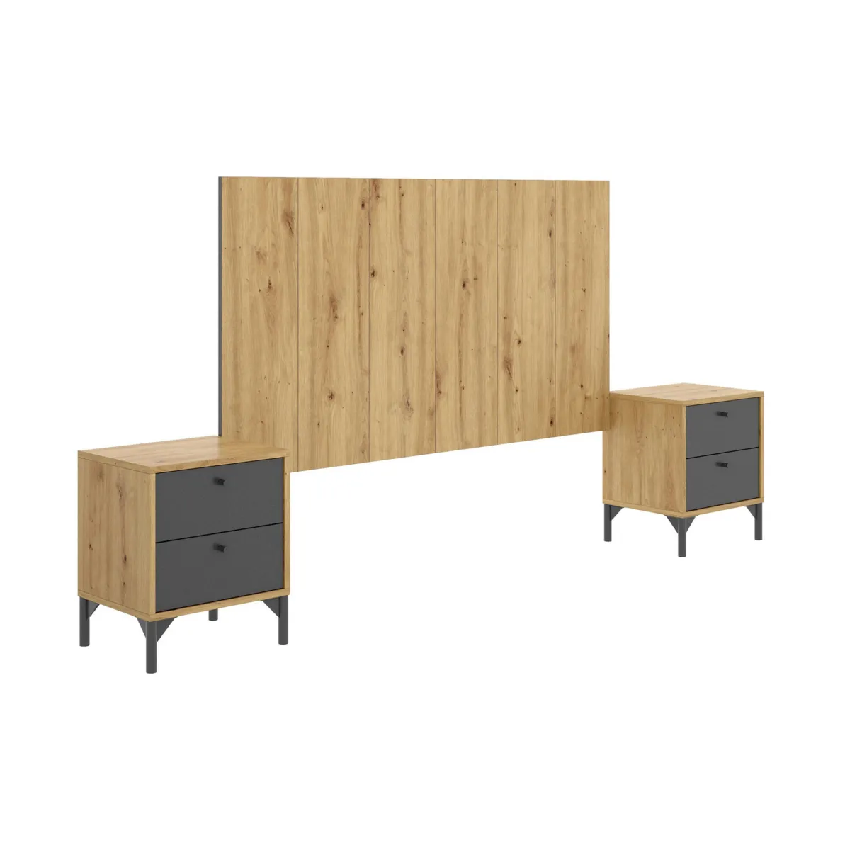 Camera Da Letto > Dmora Testiera letto Alaca, 244x37h127 cm, Rovere e Antracite Nero, Nero Antracite
