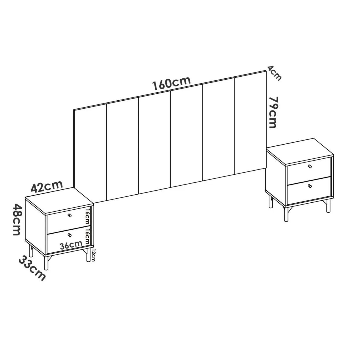 Camera Da Letto > Dmora Testiera letto Alaca, 244x37h127 cm, Rovere e Antracite Nero, Nero Antracite