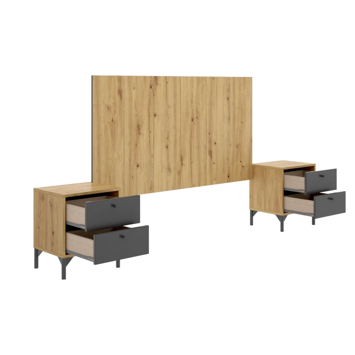 Camera Da Letto > Dmora Testiera letto Alaca, 244x37h127 cm, Rovere e Antracite Nero, Nero Antracite
