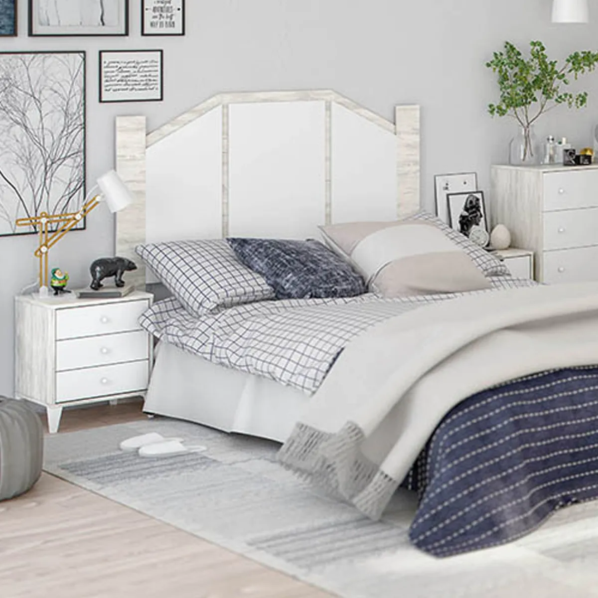 Testiere > Dmora Testiera Letto Bianco Bianco Anticato 248x33 cm, Colore Struttura Bianco - Genzone Bianco Anticato, Bianco