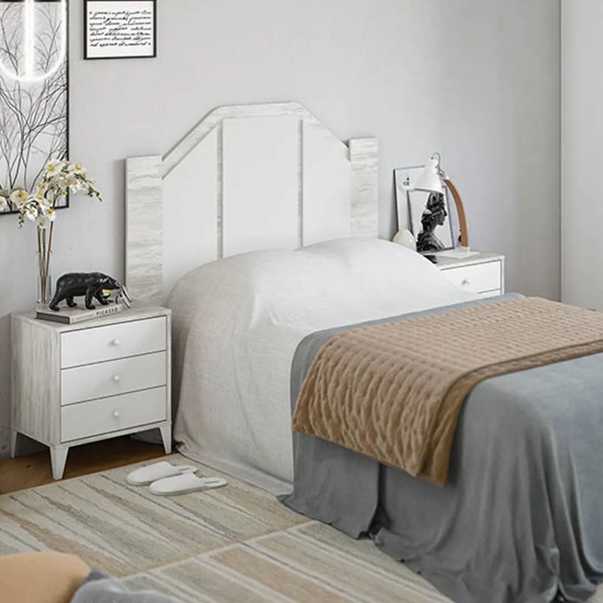 Testiere > Dmora Testiera Letto Bianco Bianco Anticato 248x33 cm, Colore Struttura Bianco - Genzone Bianco Anticato, Bianco