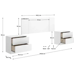 Testiera Letto Bianco Marrone Rovere 2 Comodini Inclusi Piazza e Mezza 34x237 cm, Colore Struttura Marrone - Carson