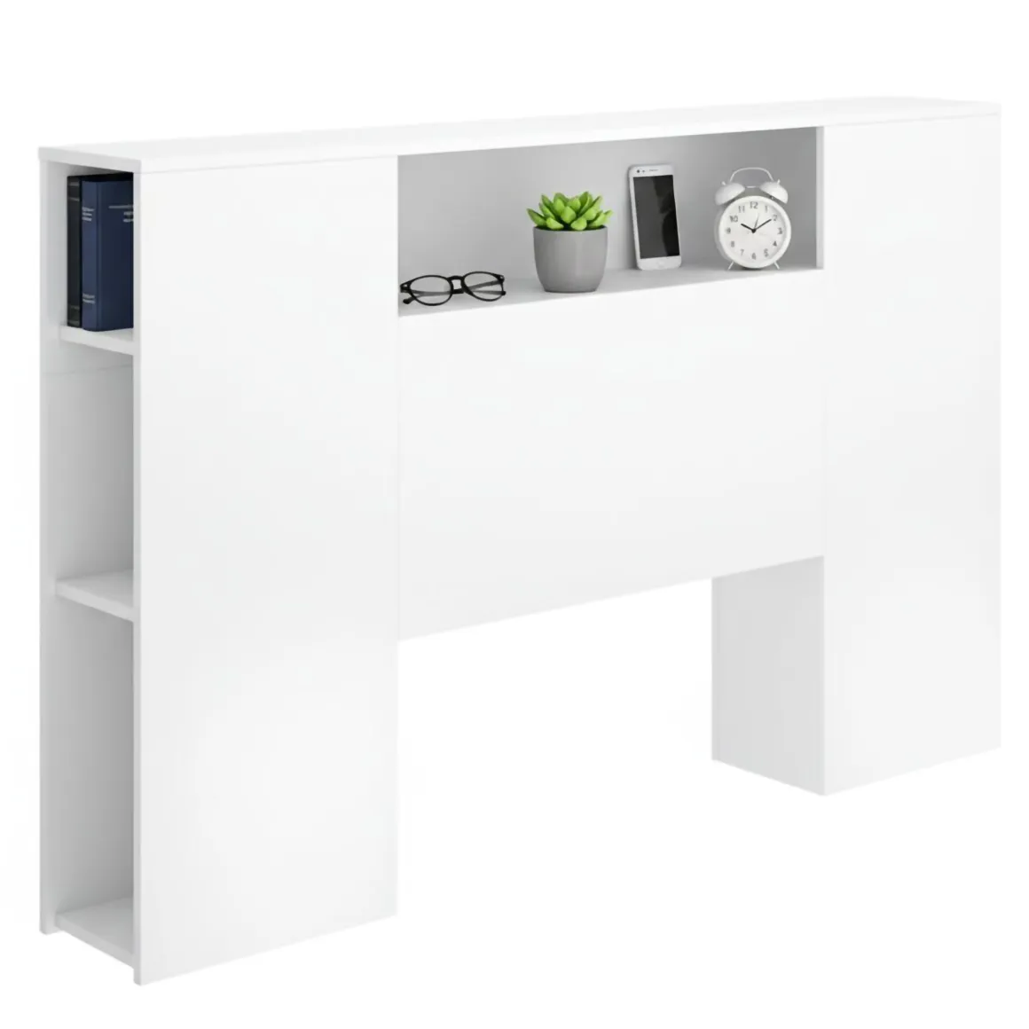 Testiera Letto Bianco Vani Libreria Piazza e Mezza, Matrimoniale 23x157 cm - Bonner
