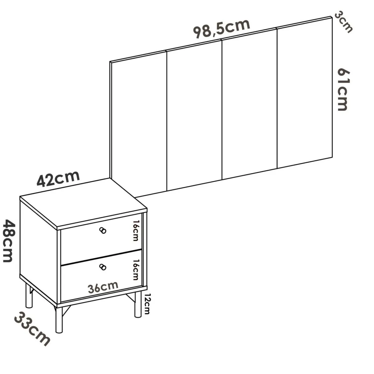 Letti Singoli|Camera Da Letto > Dmora Testiera letto Lily, 99x3h61 cm, Rovere e Antracite Nero, Nero Antracite