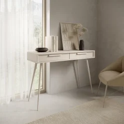 Toelette Trucco > Dmora Toeletta 2 Cassetti Sfumatura Colore Ripiano Cashmere 187x40x52h cm, Materiale Struttura in Metallo - Katilaka Beige Cashmere