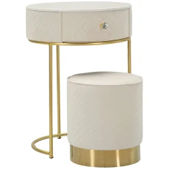 Toelette Trucco > Dmora Toeletta Bianco Crema oro un Cassetto Rivestimento in Velluto Trapuntato 52x52x70h cm, Sfumatura Colore Struttura Crema - Mbale Oro, Bianco Crema