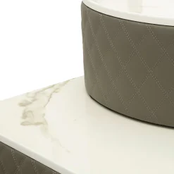 Toeletta Bianco Marmo Grigio Tortora 4 Cassetti Finitura Simil Pelle Trapuntata con Dettagli Argento, top Effetto Marmo 120x40x75h cm, - Tafrao
