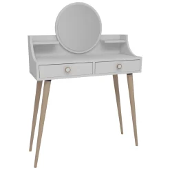 Toelette Trucco > Dmora Toeletta Bianco Marrone Rovere Specchio Incluso 2 Cassetti 90x35x131h cm, Colore Struttura Marrone - Isernia Marrone, Bianco Rovere