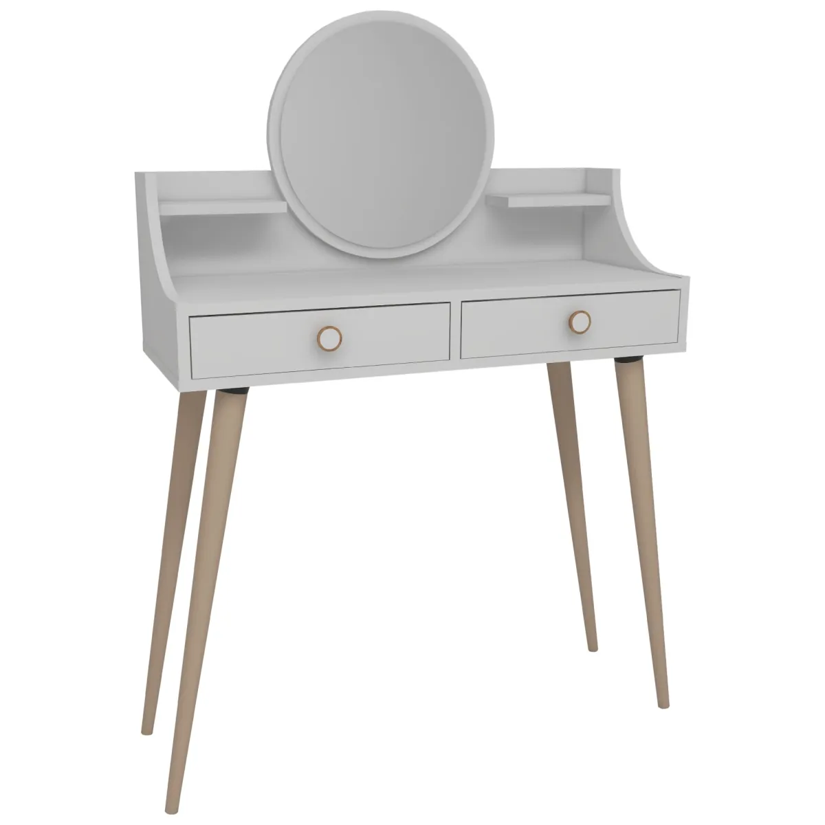 Toelette Trucco > Dmora Toeletta Bianco Marrone Rovere Specchio Incluso 2 Cassetti 90x35x131h cm, Colore Struttura Marrone - Isernia Marrone, Bianco Rovere