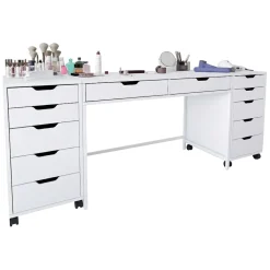 Toeletta Bianco Nero Specchio Incluso 12 Cassetti 200x55x77h cm, Luci Incluse - Lagunare