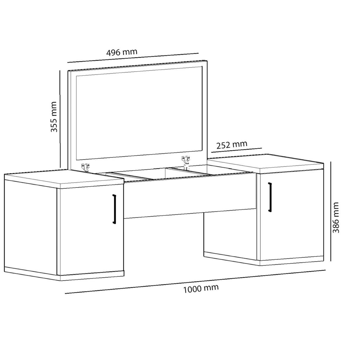 Toelette Trucco > Dmora Toeletta Bianco Nero Specchio Incluso 4 Cassetti 125x40x94h cm, con Piedini - Lusia Nero, Bianco
