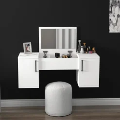 Toelette Trucco > Dmora Toeletta Bianco Nero Specchio Incluso 4 Cassetti 125x40x94h cm, con Piedini - Lusia Nero, Bianco