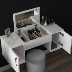 Toelette Trucco > Dmora Toeletta Bianco Nero Specchio Incluso 4 Cassetti 125x40x94h cm, con Piedini - Lusia Nero, Bianco