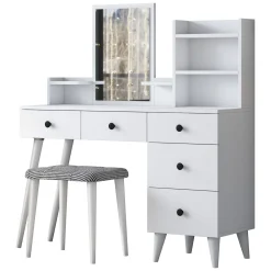 Toelette Trucco > Dmora Toeletta Bianco Nero Specchio Incluso 4 Cassetti 125x40x94h cm, con Piedini - Lusia Nero, Bianco
