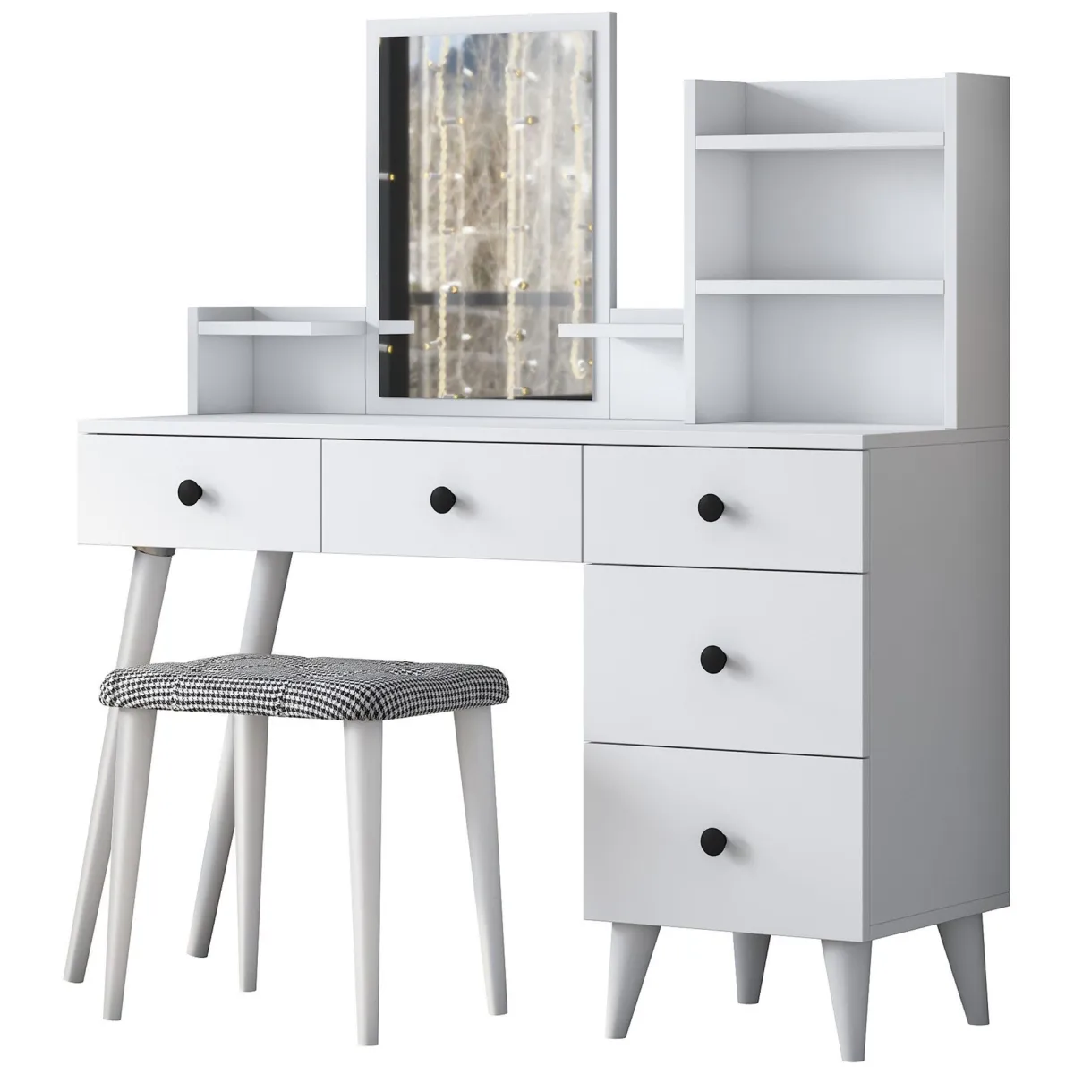 Toelette Trucco > Dmora Toeletta Bianco Nero Specchio Incluso 4 Cassetti 125x40x94h cm, con Piedini - Lusia Nero, Bianco