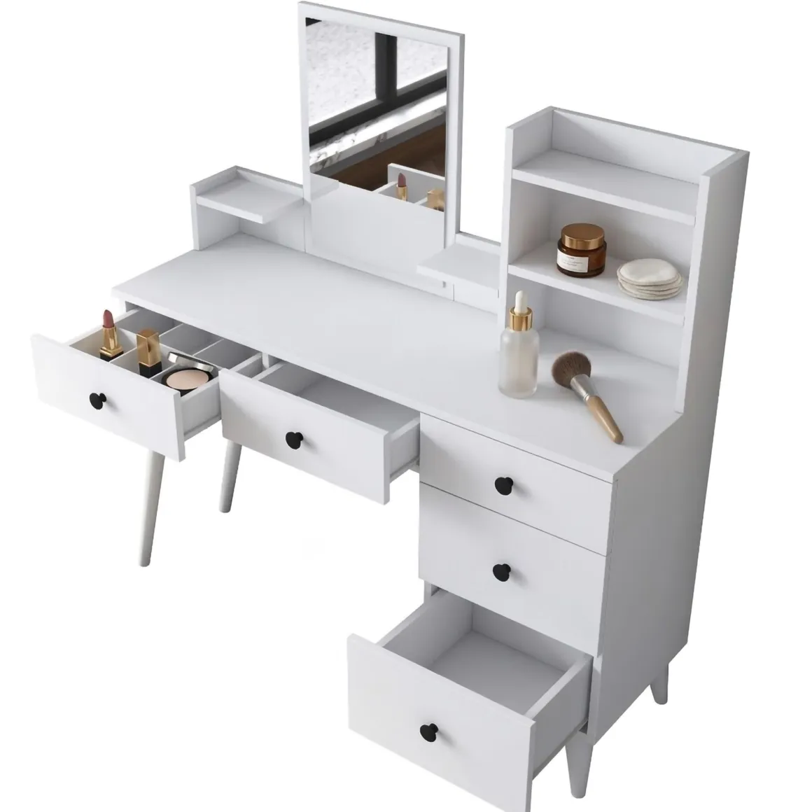 Toelette Trucco > Dmora Toeletta Bianco Nero Specchio Incluso un Cassetto 74x38x108h cm, 2 Ante - Lequile Nero, Bianco