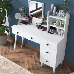 Toelette Trucco > Dmora Toeletta Bianco Nero Specchio Incluso un Cassetto 74x38x108h cm, 2 Ante - Lequile Nero, Bianco