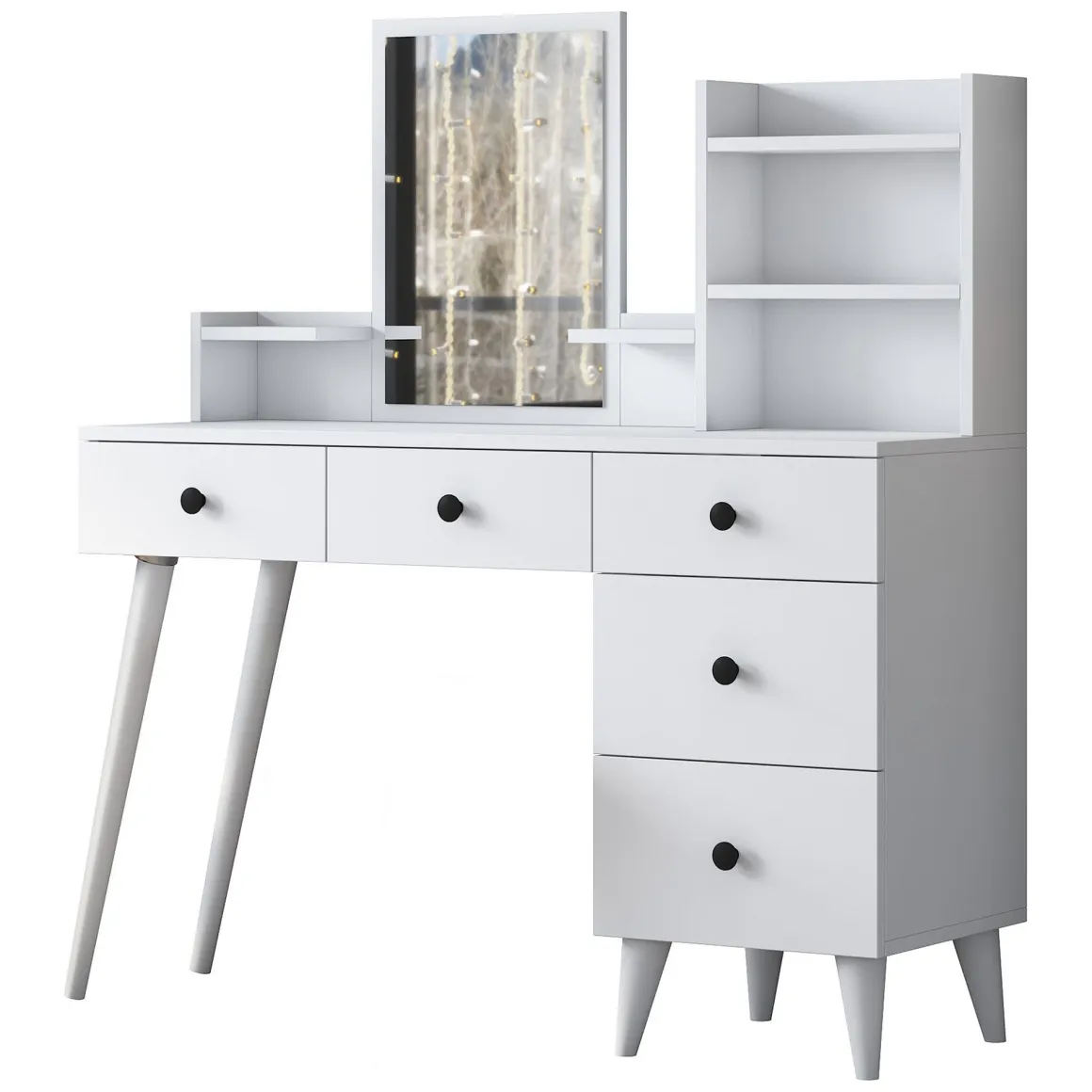 Toelette Trucco > Dmora Toeletta Bianco Nero Specchio Incluso un Cassetto 74x38x108h cm, 2 Ante - Lequile Nero, Bianco