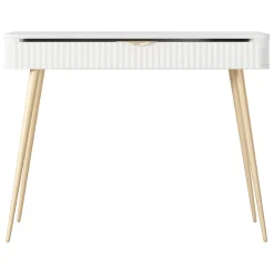 Toeletta Bianco oro un Cassetto Materiale Struttura in Metallo 100x38x78h cm, Materiale Piano in Legno Nobilitato - Katerara
