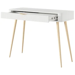 Toeletta Bianco oro un Cassetto Materiale Struttura in Metallo 100x38x78h cm, Materiale Piano in Legno Nobilitato - Katerara