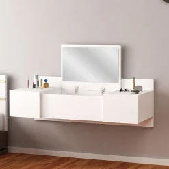 Toeletta Bianco Specchio Incluso 3 Ante 100x39x33h cm, Materiale Piano in Legno Nobilitato - Selci