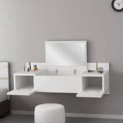 Toelette Trucco > Dmora Toeletta Specchio Incluso un Cassetto 90x45x77h cm, Luci Incluse - Veggiano Bianco