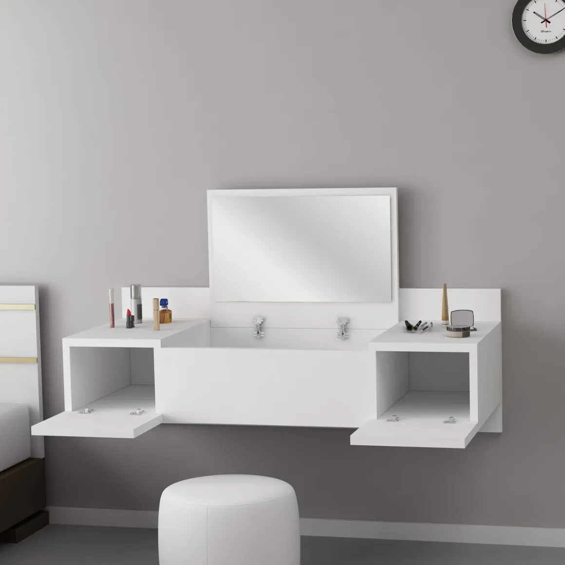 Toelette Trucco > Dmora Toeletta Specchio Incluso un Cassetto 90x45x77h cm, Luci Incluse - Veggiano Bianco