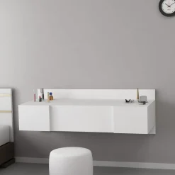 Toelette Trucco > Dmora Toeletta Specchio Incluso un Cassetto 90x45x77h cm, Luci Incluse - Veggiano Bianco