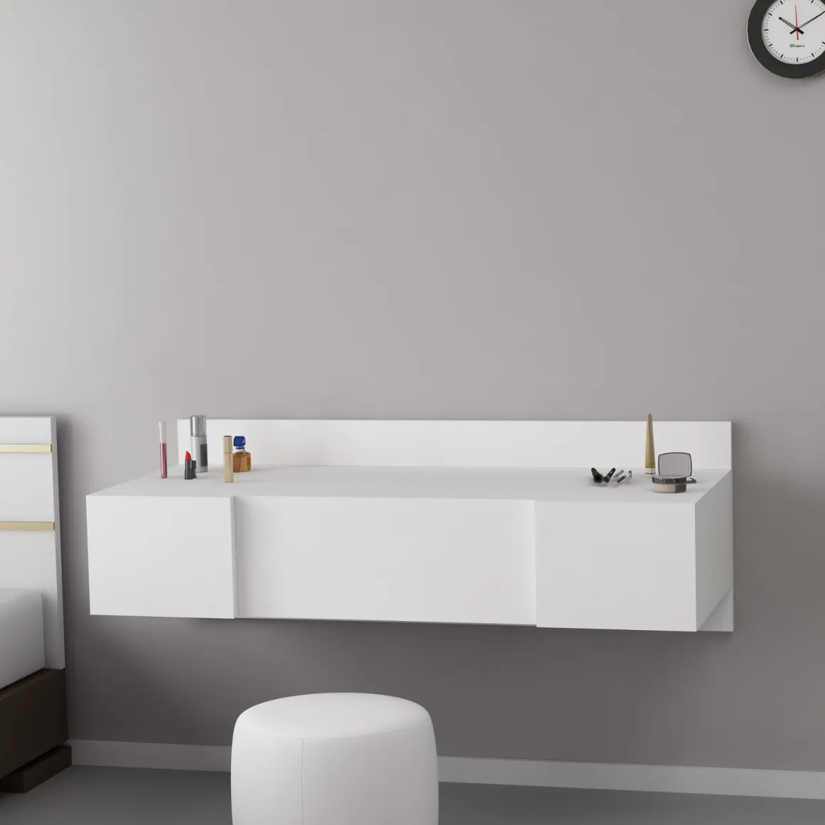 Toelette Trucco > Dmora Toeletta Specchio Incluso un Cassetto 90x45x77h cm, Luci Incluse - Veggiano Bianco