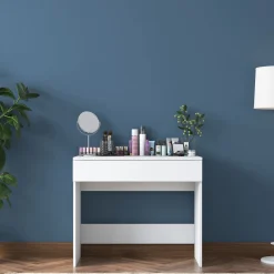 Toeletta Bianco Specchio Incluso un Cassetto 90x45x77h cm, Materiale Piano in Legno Nobilitato - Fele