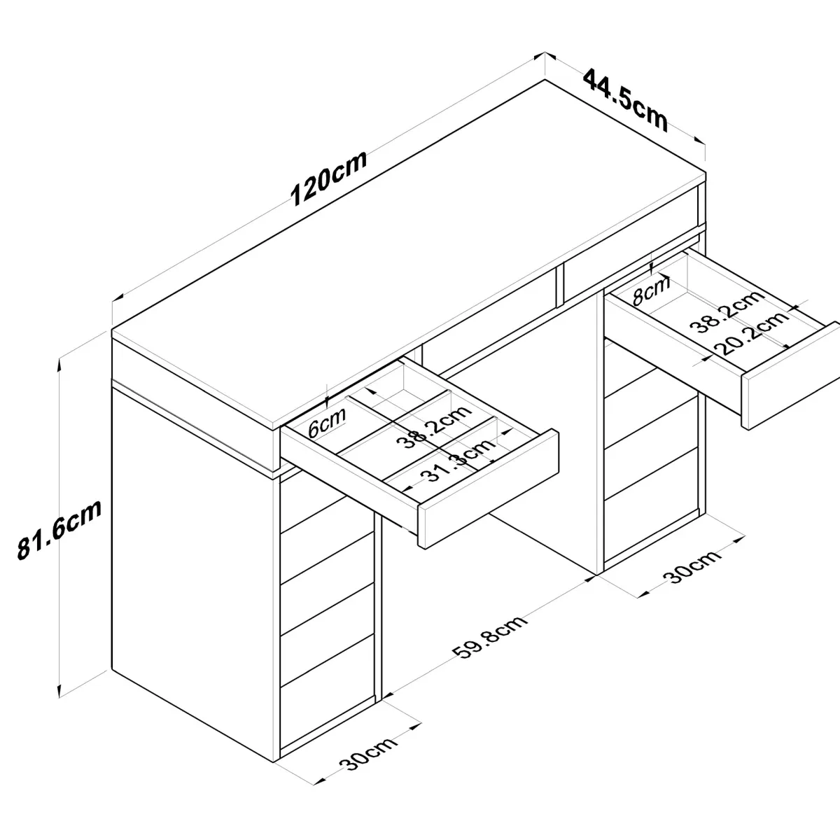 Toelette Trucco > Dmora Toeletta Bianco Trasparente Specchio Incluso 13 Cassetti 120x45x82h cm, Colore Struttura Trasparente - Tirolo Trasparente, Bianco