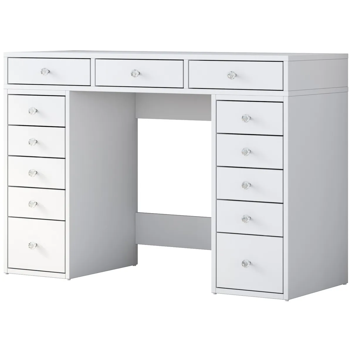 Toelette Trucco > Dmora Toeletta Bianco Trasparente Specchio Incluso 13 Cassetti 120x45x82h cm, Colore Struttura Trasparente - Tirolo Trasparente, Bianco