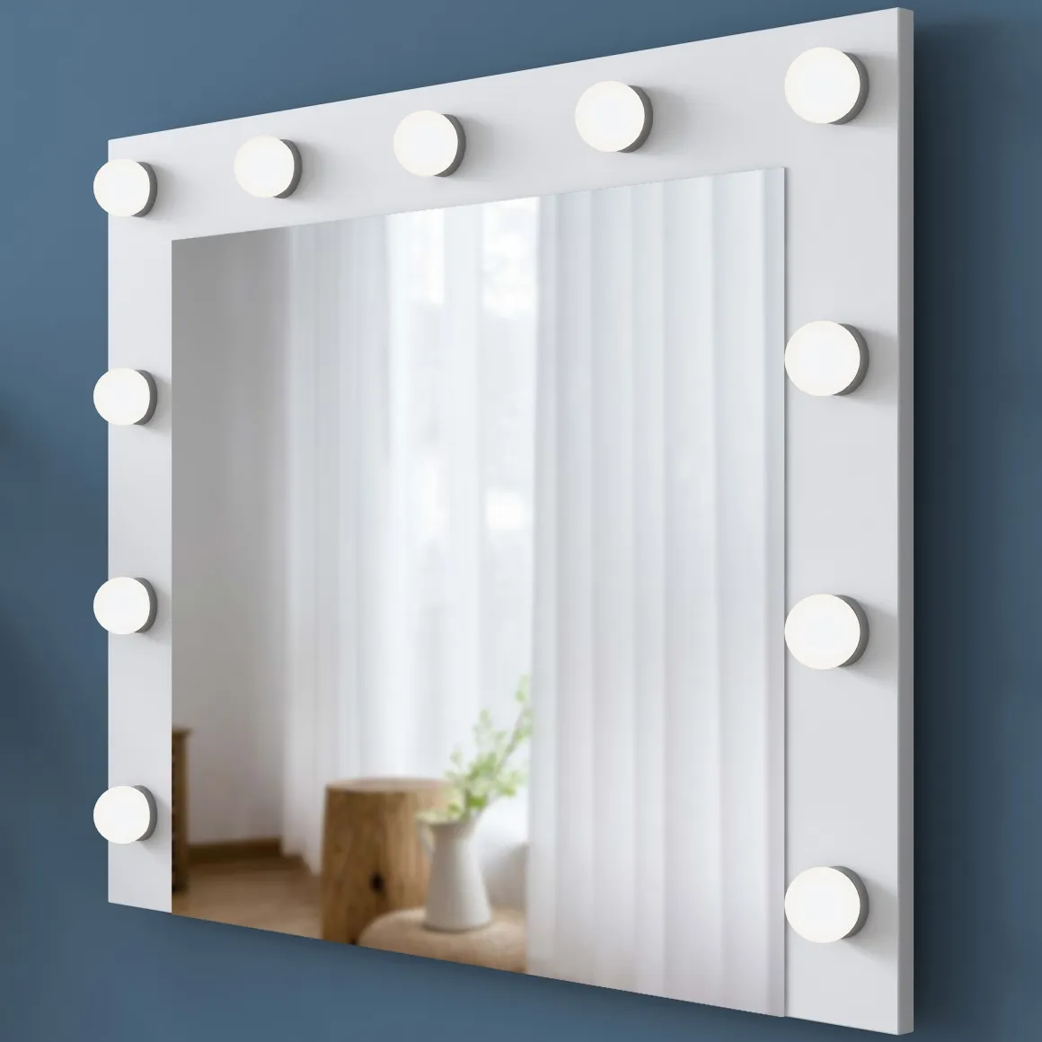 Toeletta Bianco Trasparente Specchio Incluso 7 Cassetti 90x45x153h cm, Luci Incluse - Cocchiara