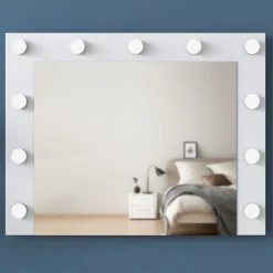 Toeletta Bianco Trasparente Specchio Incluso 7 Cassetti 90x45x153h cm, Luci Incluse - Cocchiara