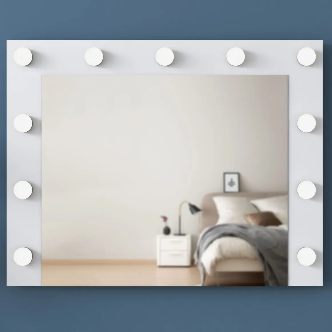 Toeletta Bianco Trasparente Specchio Incluso 7 Cassetti 90x45x153h cm, Luci Incluse - Cocchiara