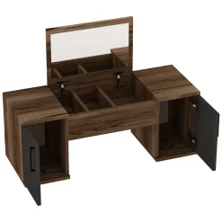 Toelette Trucco > Dmora Toeletta Marrone Noce Nero Antracite Specchio Incluso 3 Ante 100x36x74h cm, Colore Ripiano Marrone - Ruviano Nero Antracite, Marrone Noce