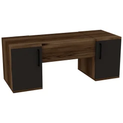 Toelette Trucco > Dmora Toeletta Marrone Noce Nero Antracite Specchio Incluso 3 Ante 100x36x74h cm, Colore Ripiano Marrone - Ruviano Nero Antracite, Marrone Noce
