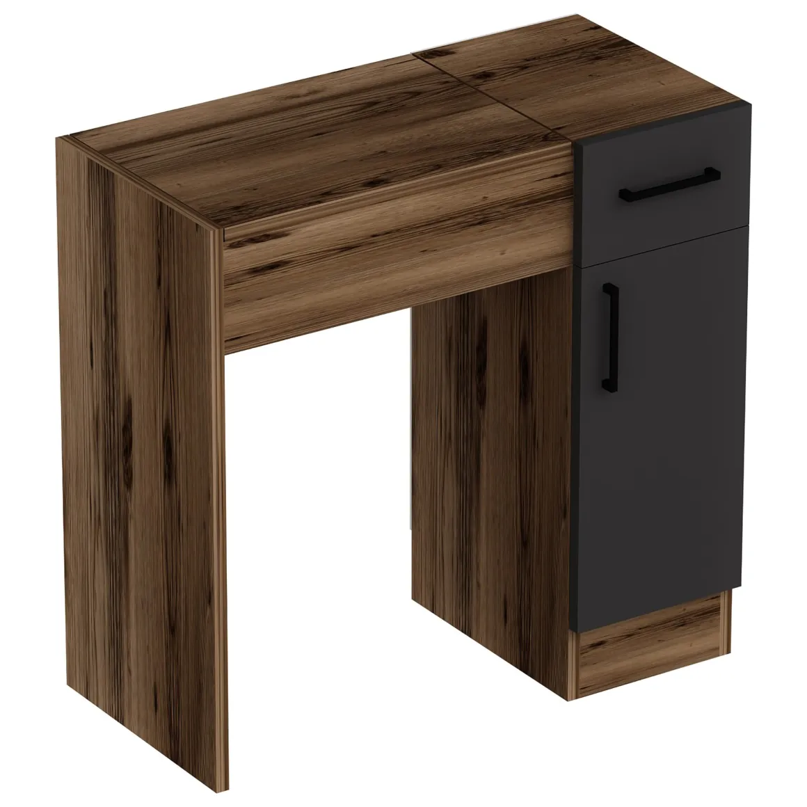 Toeletta Marrone Noce Nero Antracite Specchio Incluso un Cassetto 77x37x109h cm, 2 Ante - Rodano