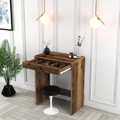 Toelette Trucco > Dmora Toeletta Specchio Incluso un Cassetto 70x85x40h cm, Materiale Piano in Legno Nobilitato - Carde Marrone Noce