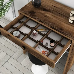 Toelette Trucco > Dmora Toeletta Specchio Incluso un Cassetto 70x85x40h cm, Materiale Piano in Legno Nobilitato - Carde Marrone Noce