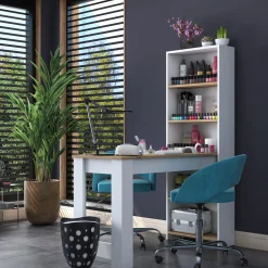 Toelette Trucco > Dmora Toeletta Marrone Rovere Bianco 5 Ripiani 5 Vani 120x54x154h cm, con Libreria - Cervaro Bianco, Marrone Rovere