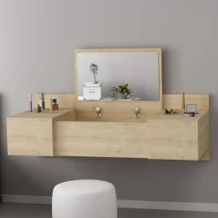 Toelette Trucco > Dmora Toeletta Specchio Incluso 3 Ante 100x39x33h cm, Materiale Piano in Legno Nobilitato - Selci Marrone