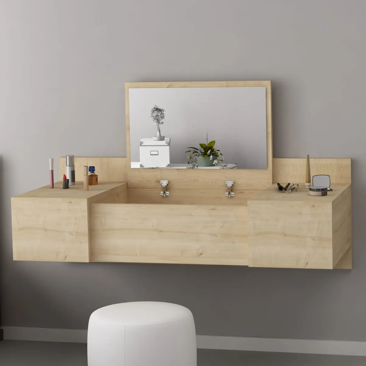 Toelette Trucco > Dmora Toeletta Specchio Incluso 3 Ante 100x39x33h cm, Materiale Piano in Legno Nobilitato - Selci Marrone