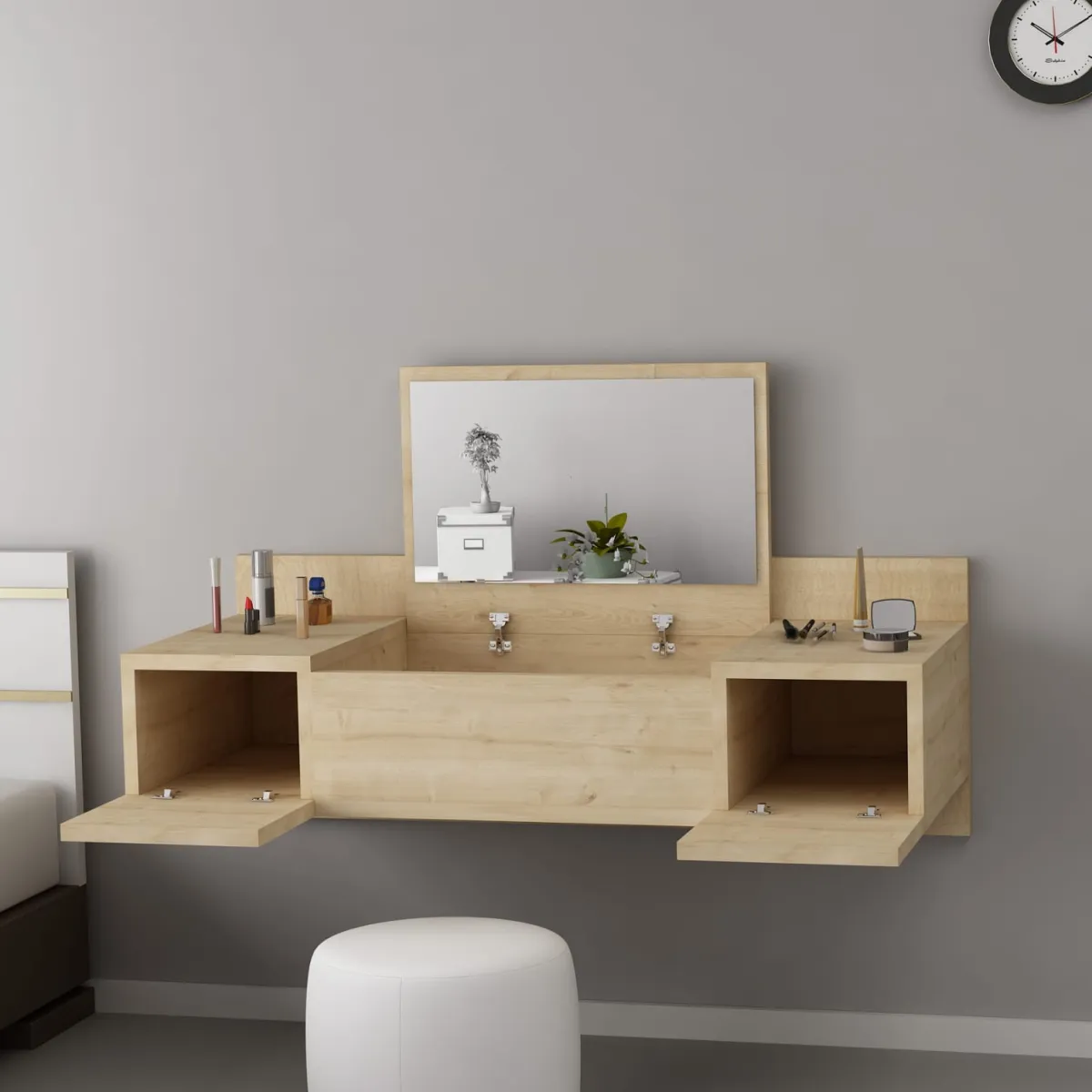 Toelette Trucco > Dmora Toeletta Specchio Incluso 3 Ante 100x39x33h cm, Materiale Piano in Legno Nobilitato - Selci Marrone