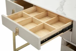 Toelette Trucco > Dmora Toeletta moderna porta trucchi 120x40x75h cm crema e oro - Apoteosi Oro, Bianco Crema