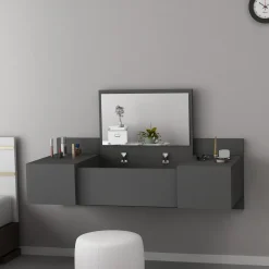 Toeletta Nero Specchio Incluso 3 Ante 100x39x33h cm, Materiale Piano in Legno Nobilitato - Selci
