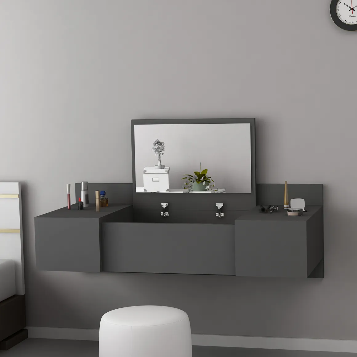 Toeletta Nero Specchio Incluso 3 Ante 100x39x33h cm, Materiale Piano in Legno Nobilitato - Selci