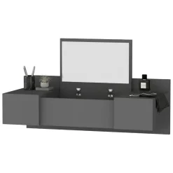 Toeletta Nero Specchio Incluso 3 Ante 100x39x33h cm, Materiale Piano in Legno Nobilitato - Selci